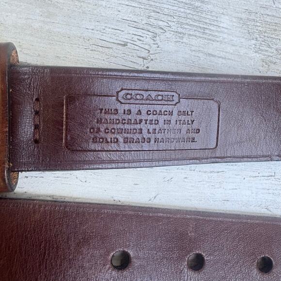 Coach Leather Belt Sz 32” Brown Silver Solid Brass Made in Italy Classic Unisex - Picture 2 of 13